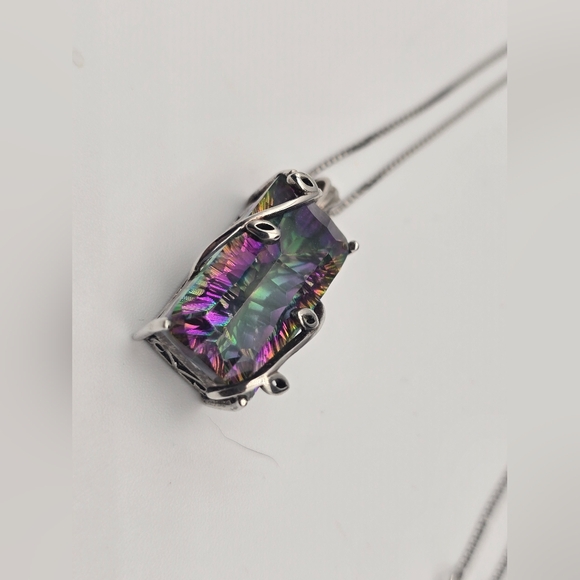 Sterling Silver & Mystic Topaz Pendant Necklace - Picture 6 of 8